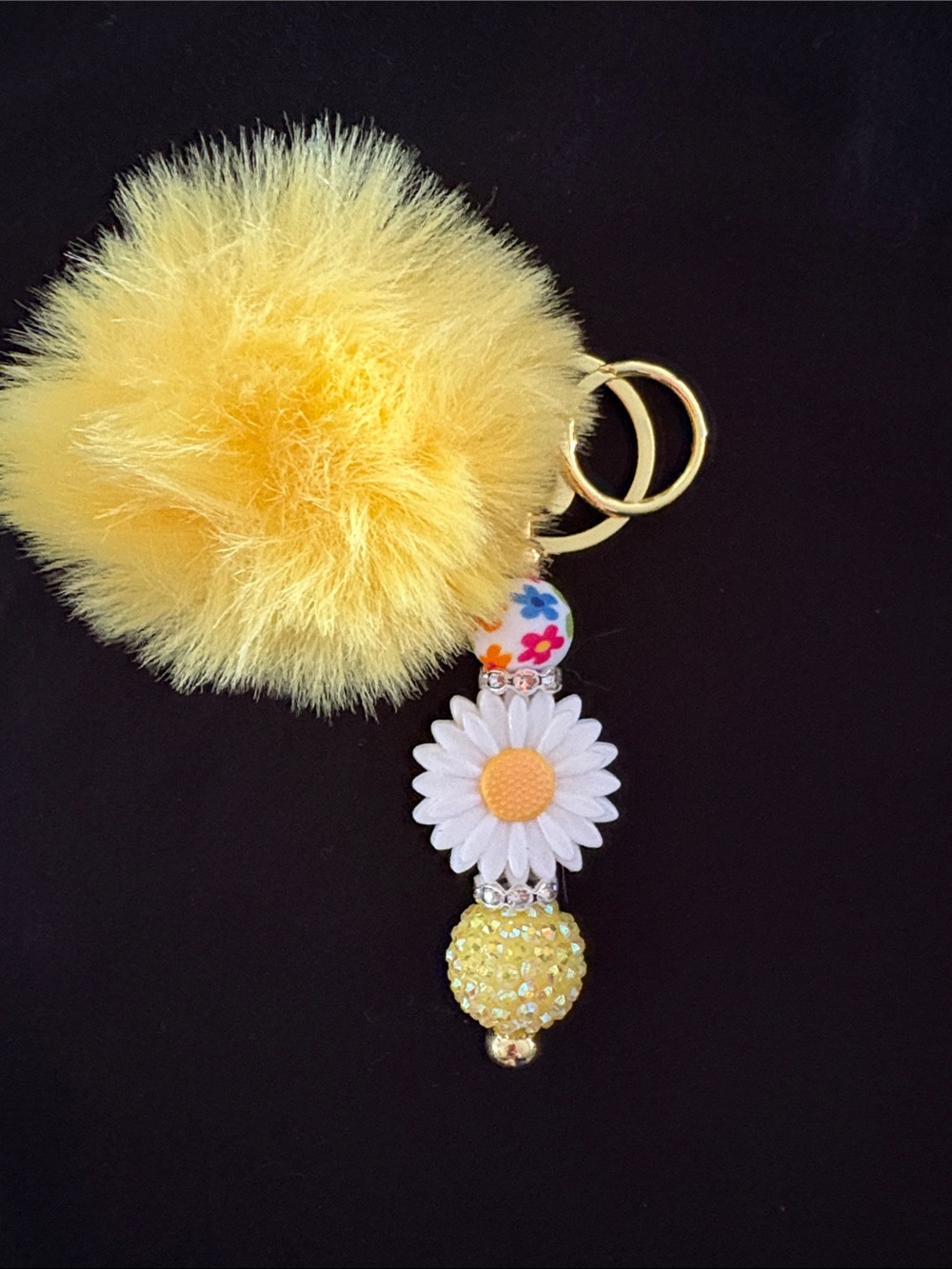 Pom Pom Beaded Bag Charm Keychains - Multicolor Set of 5 - Picture 2 of 6